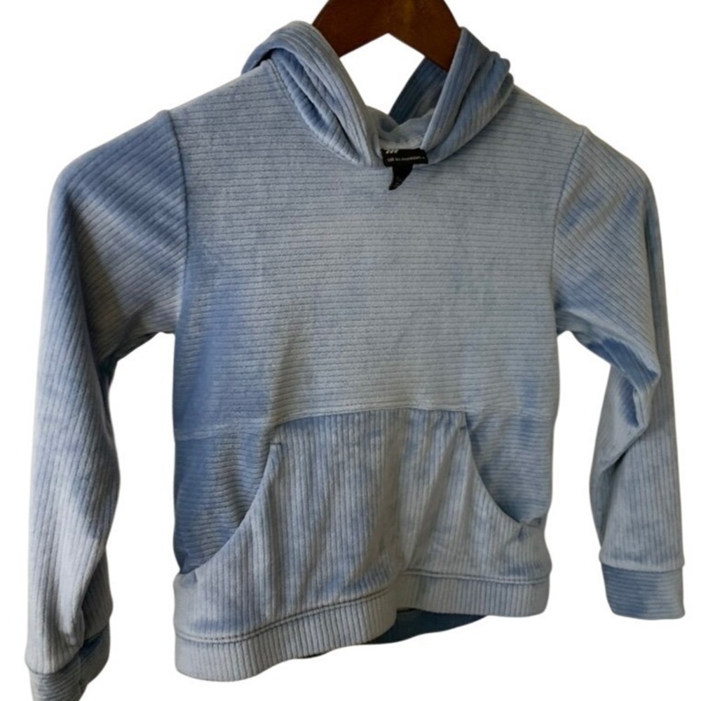 Kids Blue Velour Hoodie Pullover Sweatshirt Soft Velour Like Casual Top Sz Sm